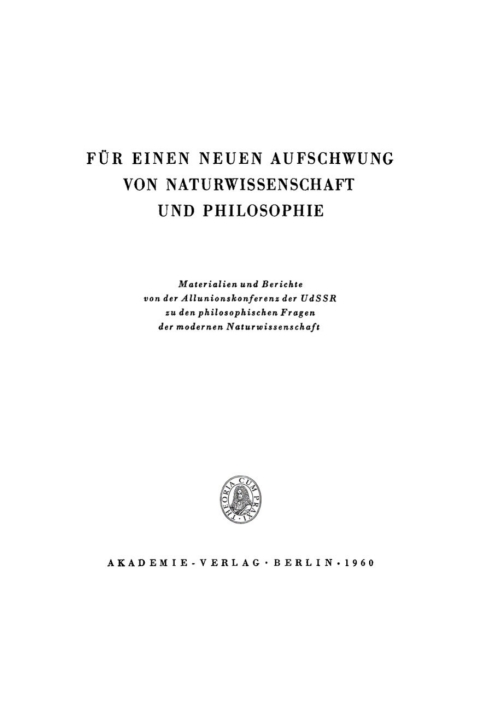 Cover image for book Für einen neuen Aufschwung von Naturwissenschaft und Philosophie