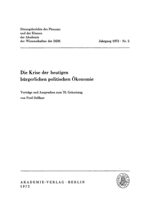 Cover image for book Die Krise der heutigen bürgerlichen politischen Ökonomie