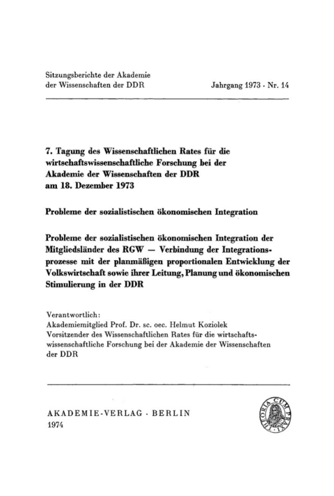 Cover image for book Probleme der sozialistischen ökonomischen Integration