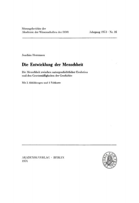 Cover image for book Die Entwicklung der Menschheit
