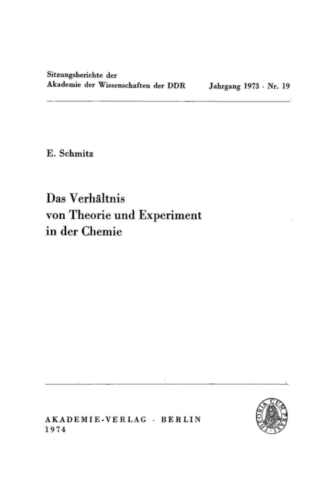 Cover image for book Das Verhältnis von Theorie und Experiment in der Chemie