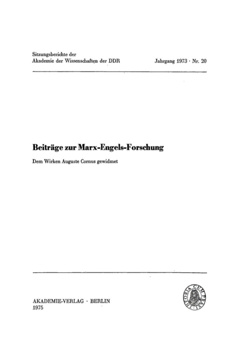Cover image for book Beiträge zur Marx-Engels-Forschung