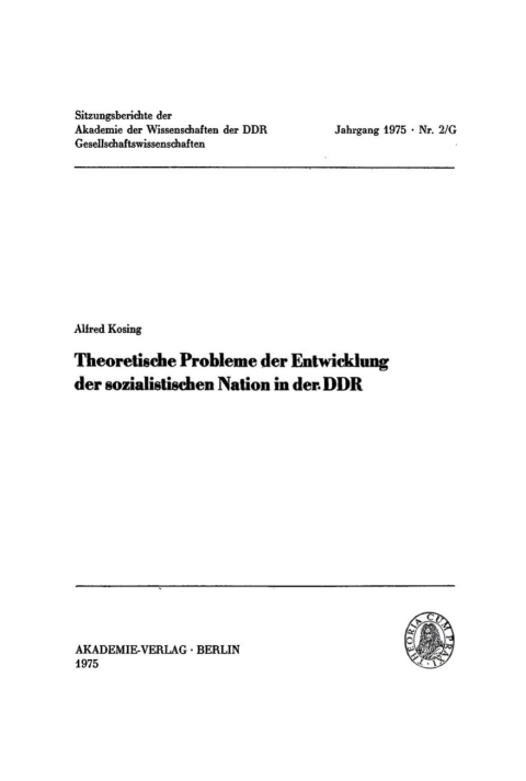 Cover image for book Theoretische Probleme der Entwicklung der sozialistischen Nation in der DDR