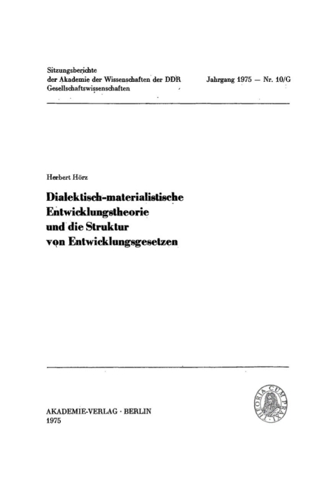 Cover image for book Dialektisch-materialistische Entwicklungstheorie und die Struktur von Entwicklungsgesetzen
