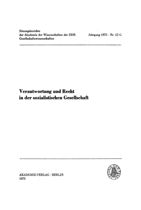 Cover image for book Verantwortung und Recht in der sozialistischen Gesellschaft