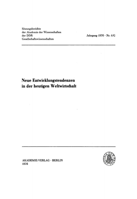 Cover image for book Neue Entwicklungstendenzen in der heutigen Weltwirtschaft