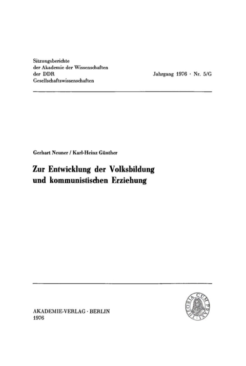 Cover image for book Zur Entwicklung der Volksbildung und kommunistischen Erziehung