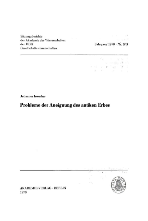 Cover image for book Probleme der Aneignung des antiken Erbes