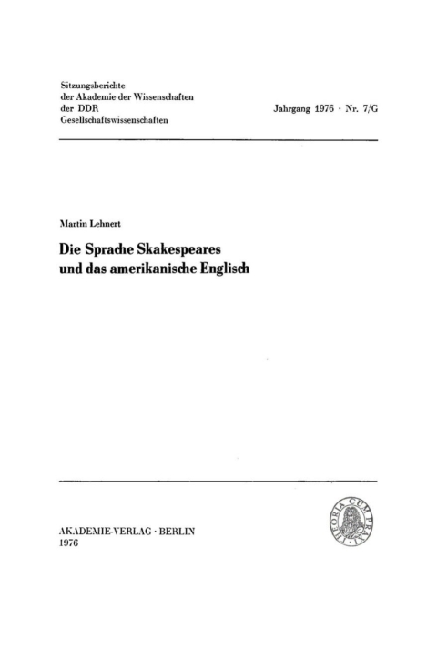 Cover image for book Die Sprache Skakespeares und das amerikanische Englisch