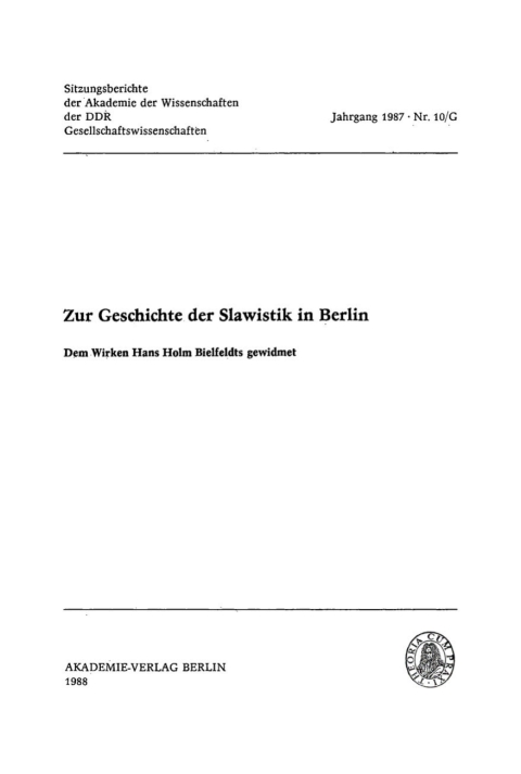 Cover image for book Zur Geschichte der Slawistik in Berlin