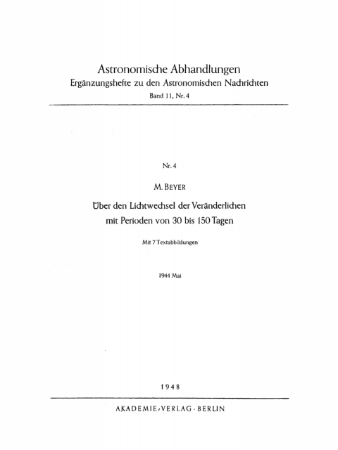 Cover image for book Über den Lihtwechsel der Veränderlichen mit Perioden von 30 bis 150 Tagen