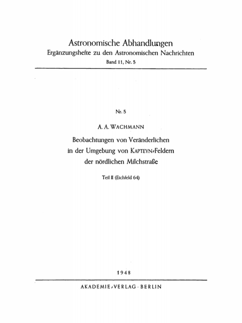 Cover image for book Beobachtungen von Veränderlichen in der Umgebung von Kapteyn-Feldern der nördlichen Milchstraße