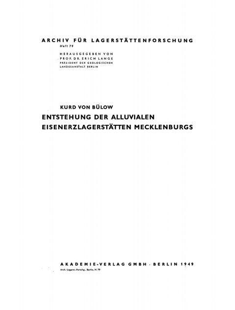 Cover image for book Entstehung der Alluvialen Eisenerzlagerstätten Mecklenburgs