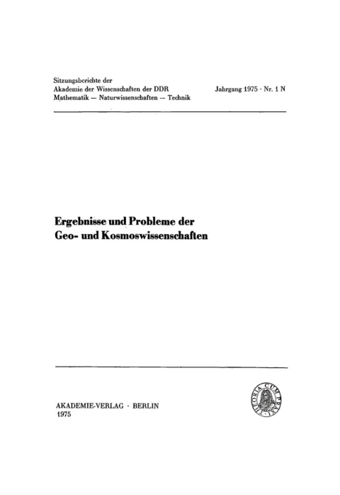 Cover image for book Ergebnisse und Probleme der Geo- und Kosmoswissenschaften