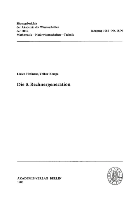 Cover image for book Die 5. Rechnergeneration