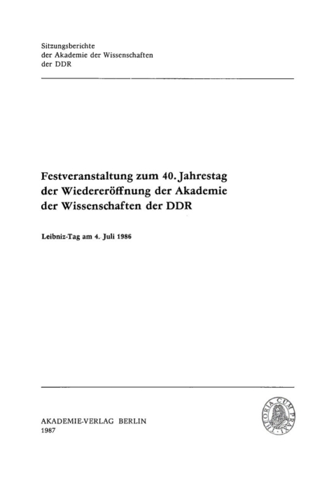 Cover image for book Festveranstaltung zum 40. Jahrestag der Wiedereröffnung der Akademie der Wissenschaften der DDR