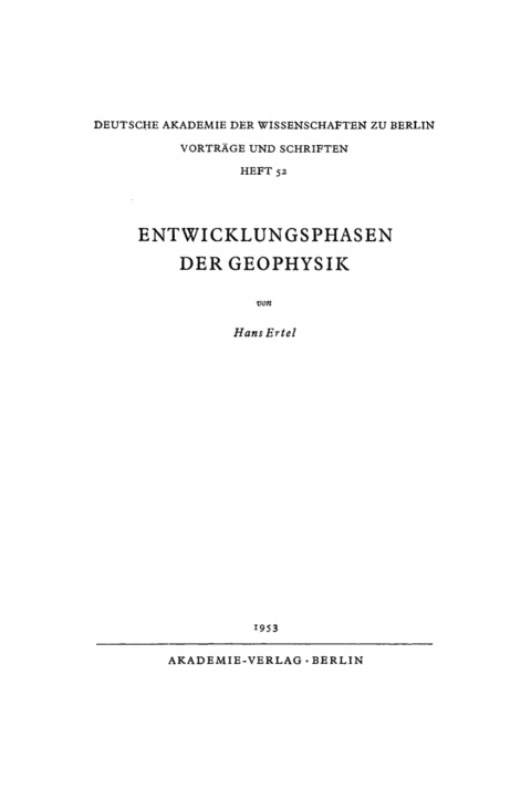 Cover image for book Entwicklungsphasen der Geophysik