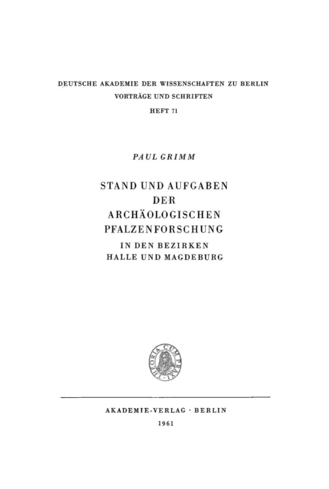 Cover image for book Stand und Aufgaben der archäologischen Pfalzenforschung in den Bezirken Halle und Magdeburg