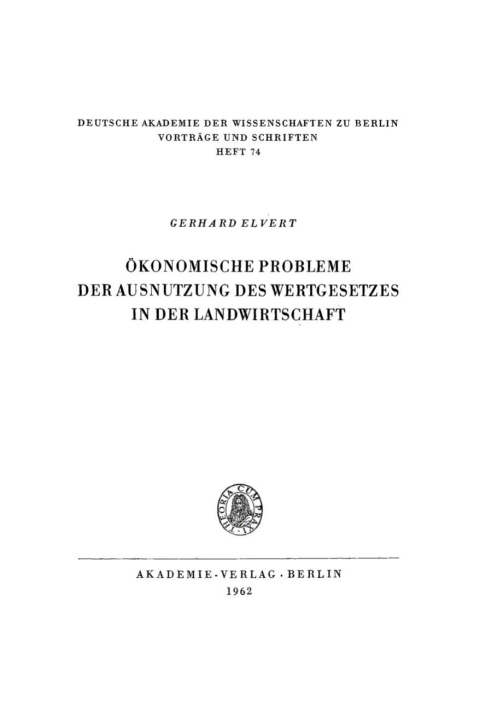 Cover image for book Ökonomische Probleme der Ausnutzung des Wertgesetzes in der Landwirtschaft