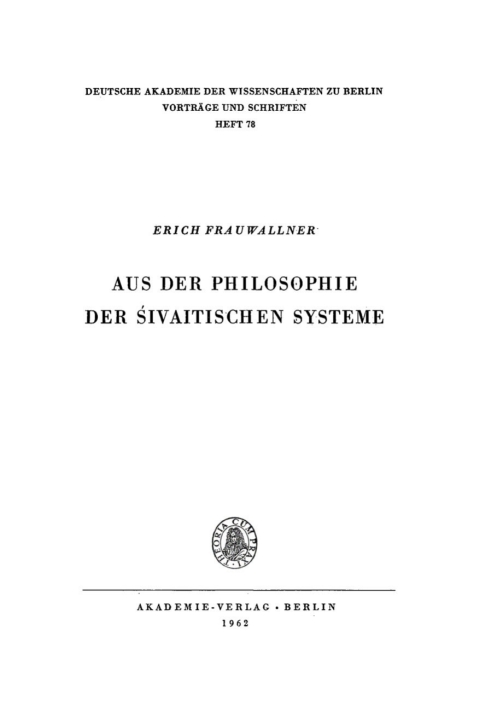 Cover image for book Aus der Philosophie der sivaitischen Systeme