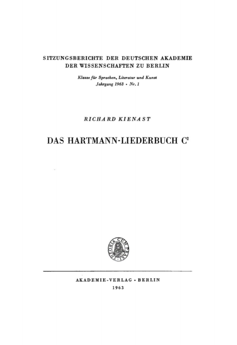 Cover image for book Das Hartmann-Liederbuch C<sup>2</sup>