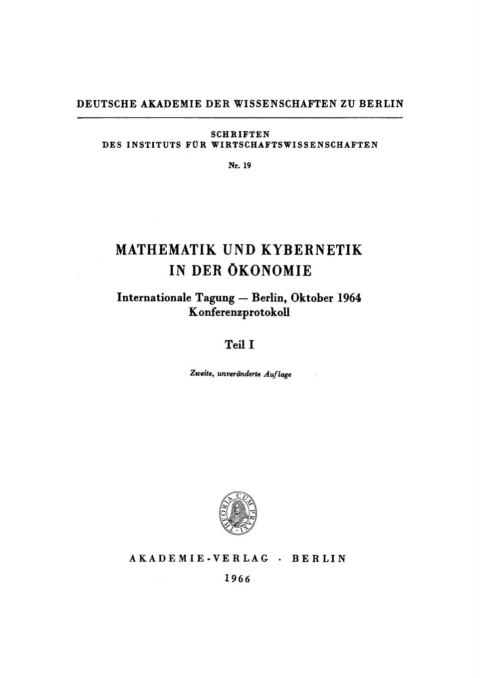 Cover image for book Mathematik und Kybernetik in der Ökonomie, Teil I