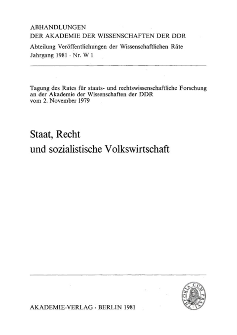 Cover image for book Staat, Recht und sozialistische Volkswirtschaft