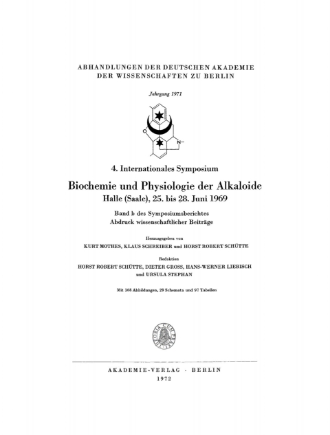 Cover image for book 4. Internationales Symposium Biochemie und Physiologie der Alkaloide Halle (Saale), 25. bis 28. Juni 1969