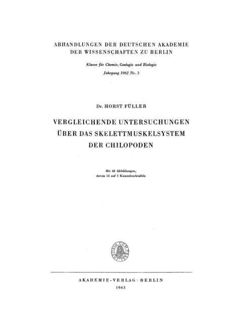 Cover image for book Vergleichende Untersuchungen über das Skelettmuskelsystem der Chilopoden