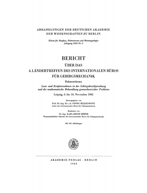 Cover image for book Bericht über das 4. Ländertreffen des Internationalen Büros für Gebirgsmechanik