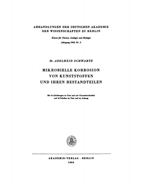 Cover image for book Mikrobielle Korrosion von Kunststoffen und ihren Bestandteilen