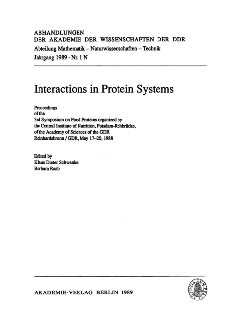 Cover image for book Interactions in Protein Systems