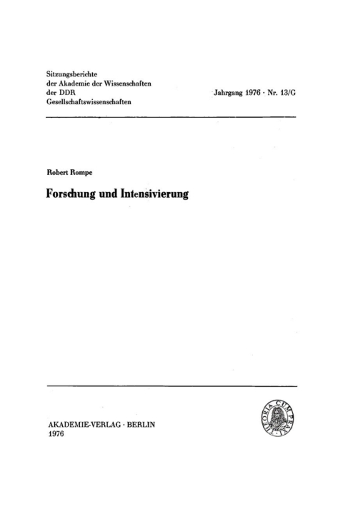 Cover image for book Forschung und Intensivierung