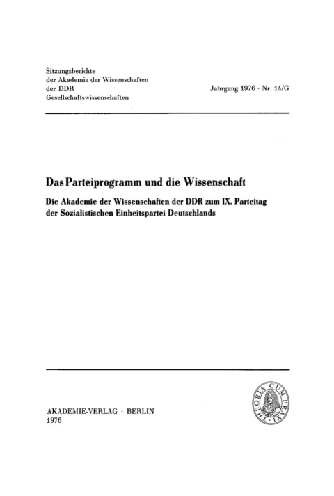 Cover image for book Das Parteiprogramm und die Wissenschaft