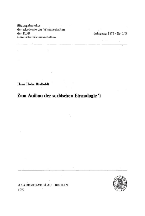Cover image for book Zum Aufbau der sorbischen Etymologie