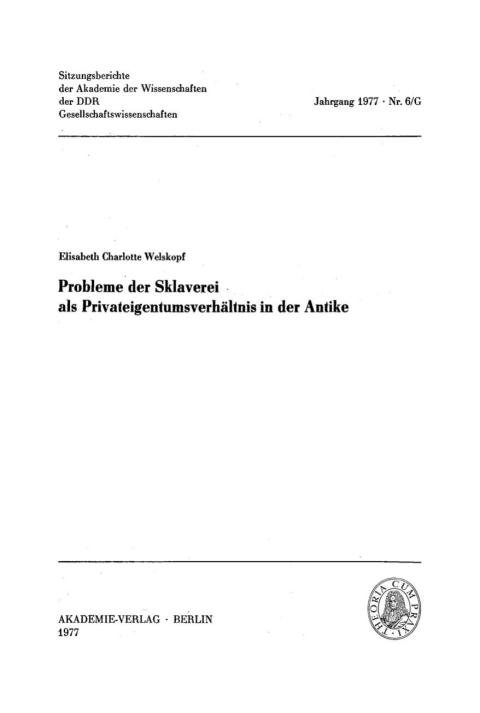 Cover image for book Probleme der Sklaverei als Privateigentumsverhältnis in der Antike