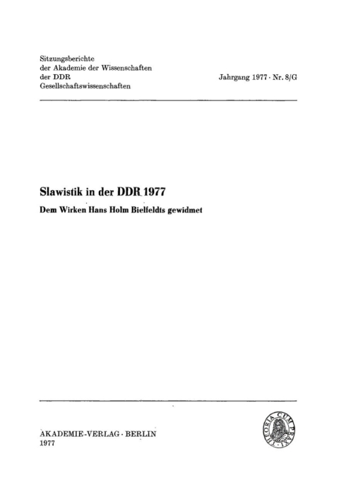 Cover image for book Slawistik in der DDR 1977