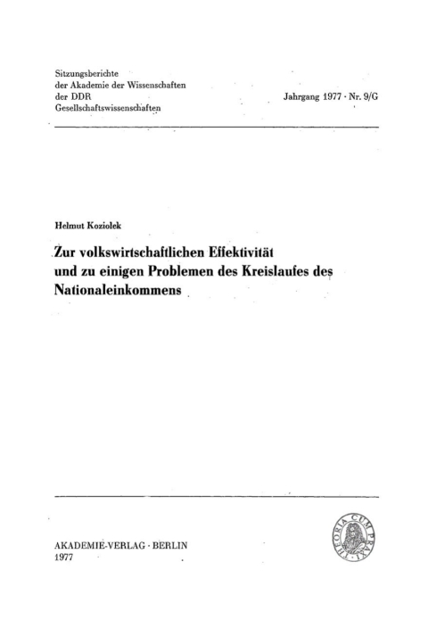 Cover image for book Zur volkswirtschaftlichen Effektivität und zu einigen Problemen des Kreislaufes des Nationaleinkommens