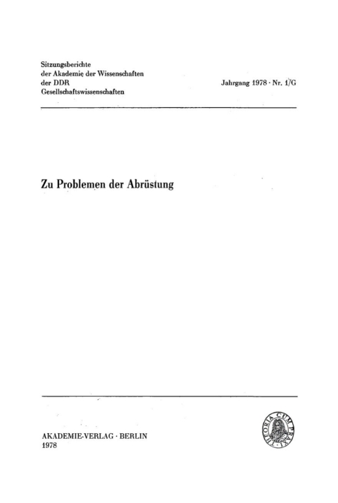 Cover image for book Zu Problemen der Abrüstung