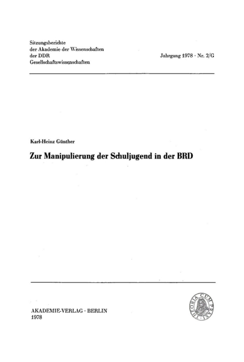 Cover image for book Zur Manipulierung der Schuljugend in der BRD
