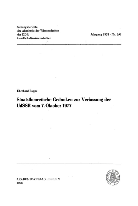 Cover image for book Staatstheoretische Gedanken zur Verfassung der UdSSR vom 7. Oktober 1977