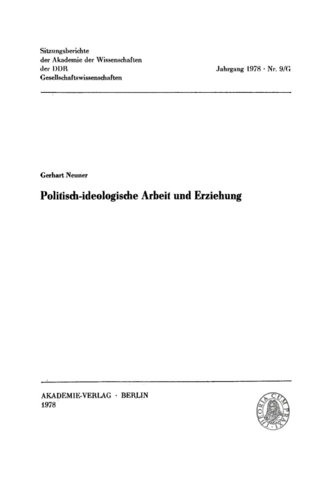Cover image for book Politisch-ideologische Arbeit und Erziehung