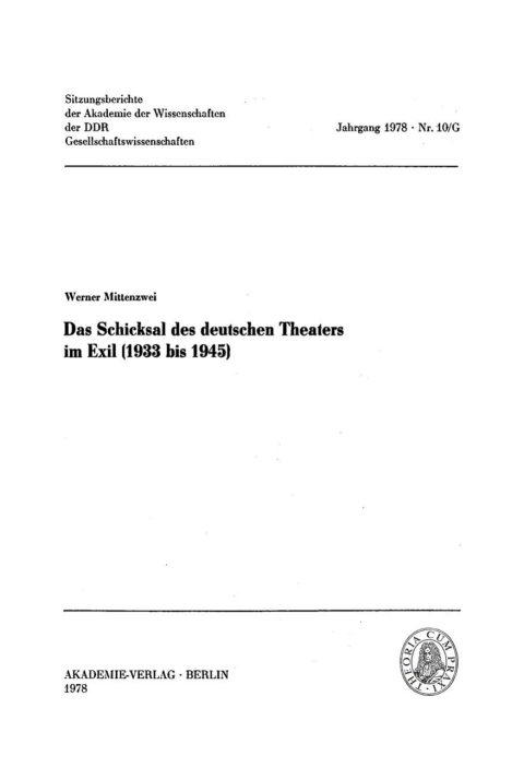 Cover image for book Das Schicksal des deutschen Theaters im Exil (1933 bis 1945)