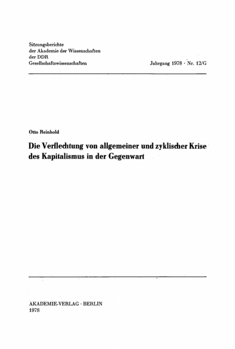 Cover image for book Die Verflechtung von allgemeiner und zyklischer Krise des Kapitalismus in der Gegenwart