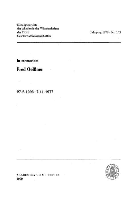Cover image for book In memoriam Fred Oelßner