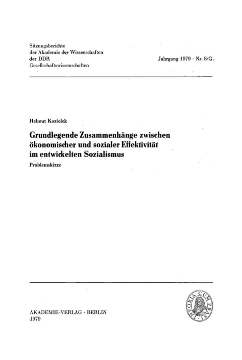 Cover image for book Grundlegende Zusammenhänge zwischen ökonomischer und sozialer Effektivität im entwickelten Sozialismus