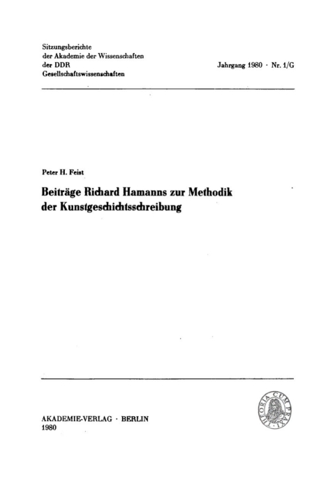 Cover image for book Beiträge Richard Hamanns zur Methodik der Kunstgeschichtsschreibung