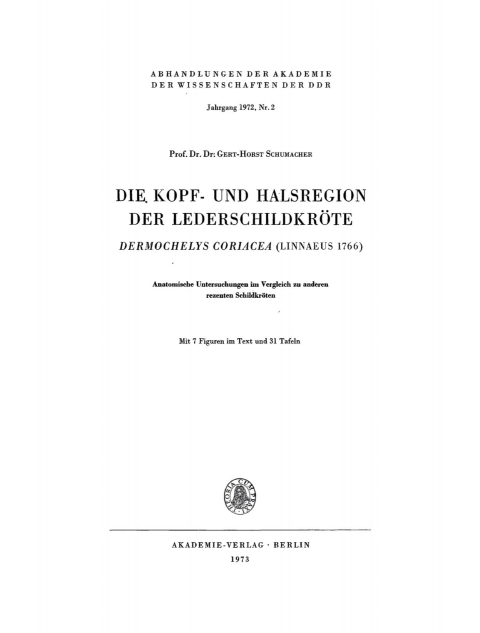 Cover image for book Die Kopf- und Halsregion der Lederschildkröte