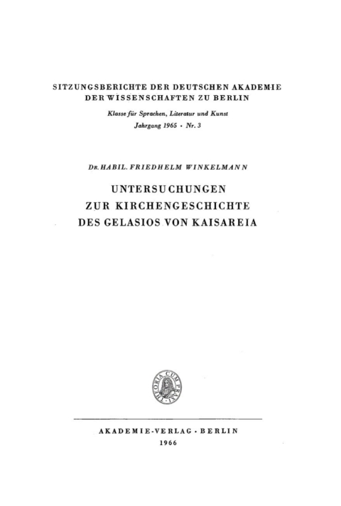 Cover image for book Untersuchungen zur Kirchengeschichte des Gelasios von Kaisareia