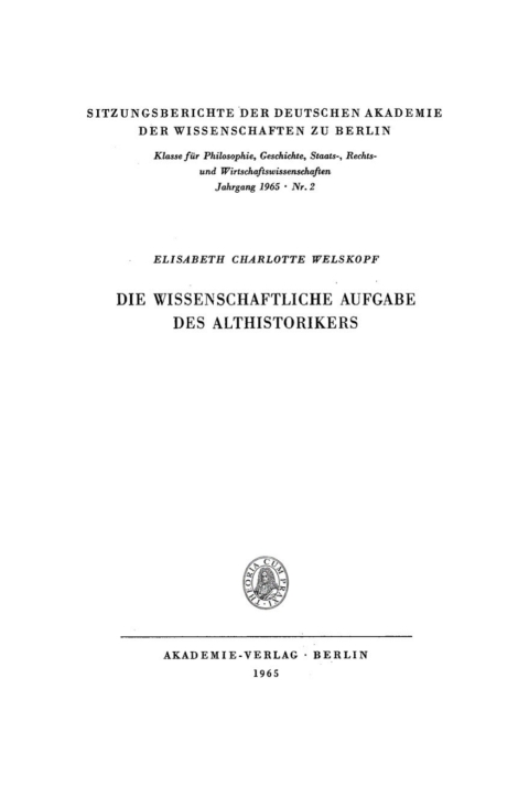 Cover image for book Die wissenschaftliche Aufgabe des Althistorikers